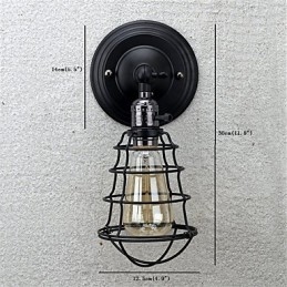 Designer Touch Decorative With switch Vintage 1 Light Industrial Black Metal Cage Loft Wall Lamp Living Room Dining Room Hallway Cafe Bars Bar Wall Sconce