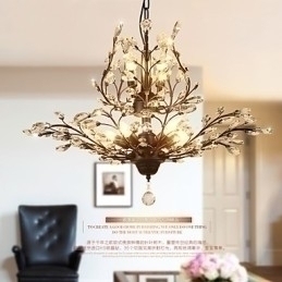 Designer Touch Decorative Vintage Crystal Flush Mount 8 Lights Metal Painting Black OR Gold
