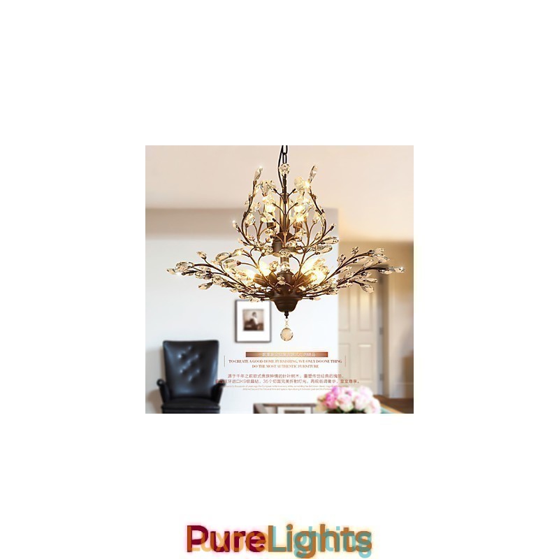 Designer Touch Decorative Vintage Crystal Flush Mount 8 Lights Metal Painting Black OR Gold