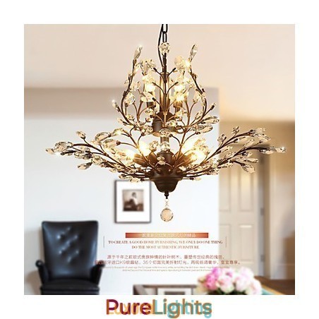 Designer Touch Decorative Vintage Crystal Flush Mount 8 Lights Metal Painting Black OR Gold