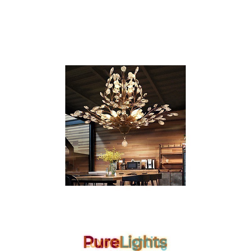 Designer Touch Decorative Vintage Crystal Flush Mount 8 Lights Metal Painting Black OR Gold