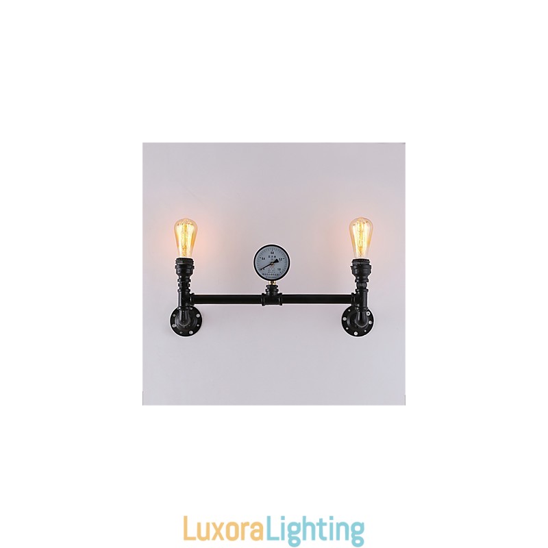 Designer Touch Decorative Vintage Industrial Pipe Wall Lights Black Creative Lights Restaurant Cafe Bar Decoration lighting With 2 Light Painted Finish