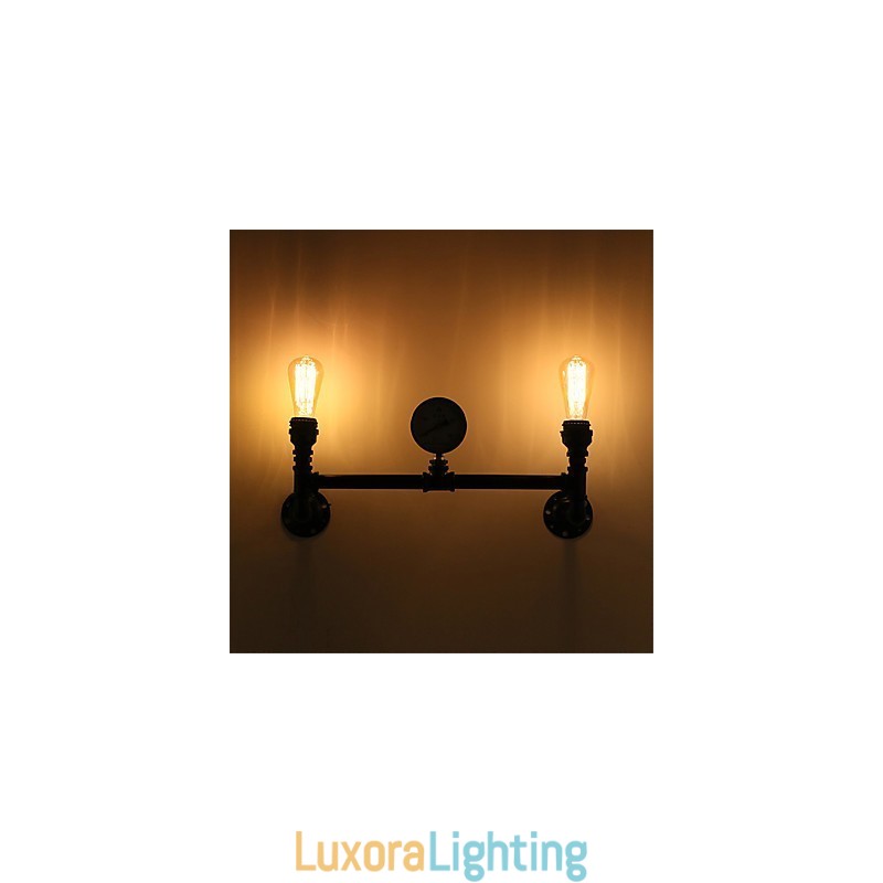 Designer Touch Decorative Vintage Industrial Pipe Wall Lights Black Creative Lights Restaurant Cafe Bar Decoration lighting With 2 Light Painted Finish