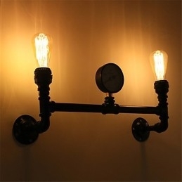 Designer Touch Decorative Vintage Industrial Pipe Wall Lights Black Creative Lights Restaurant Cafe Bar Decoration lighting With 2 Light Painted Finish