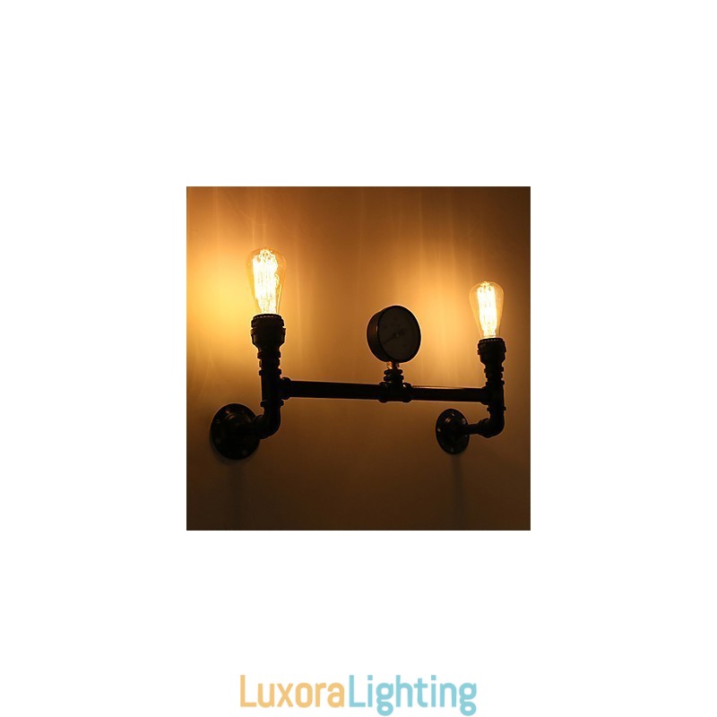 Designer Touch Decorative Vintage Industrial Pipe Wall Lights Black Creative Lights Restaurant Cafe Bar Decoration lighting With 2 Light Painted Finish
