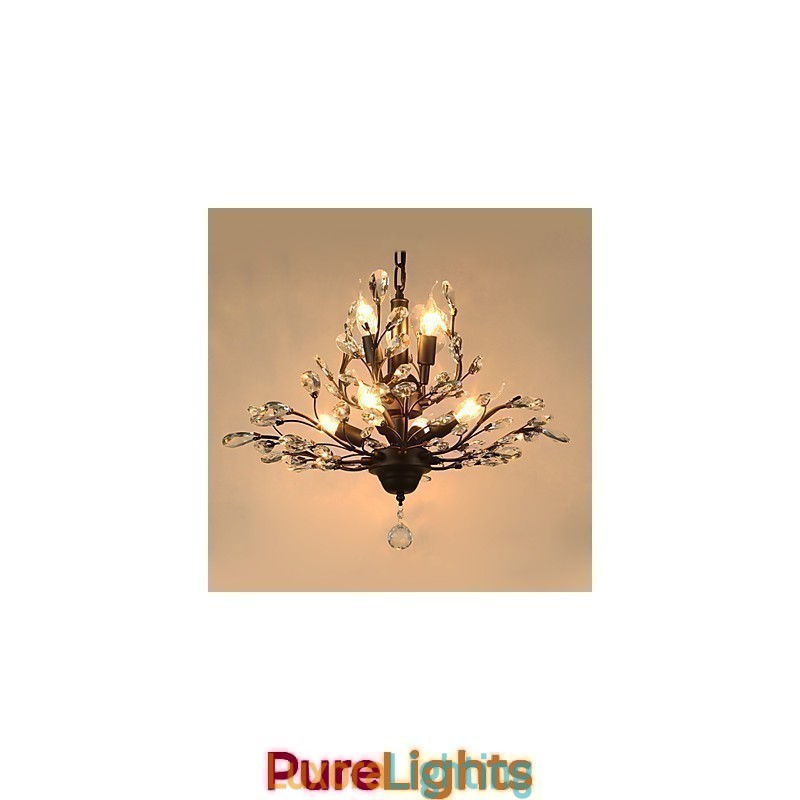 Designer Touch Decorative Vintage Crystal Flush Mount 8 Lights Metal Painting Black OR Gold