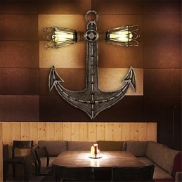 Designer Touch Decorative Vintage Industrial Wall Lights Wood Boat Anchor Shape Creative Restaurant Cafe Bar Decoration lighting