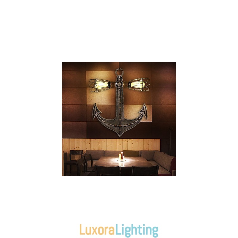 Designer Touch Decorative Vintage Industrial Wall Lights Wood Boat Anchor Shape Creative Restaurant Cafe Bar Decoration lighting