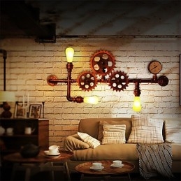 Designer Touch Decorative Vintage Industrial Pipe Wall Lights Wood Helm Shape Creative turnable Lights Restaurant Cafe Bar Decoration lighting