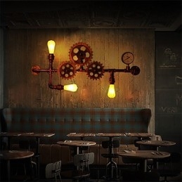 Designer Touch Decorative Vintage Industrial Pipe Wall Lights Wood Helm Shape Creative turnable Lights Restaurant Cafe Bar Decoration lighting