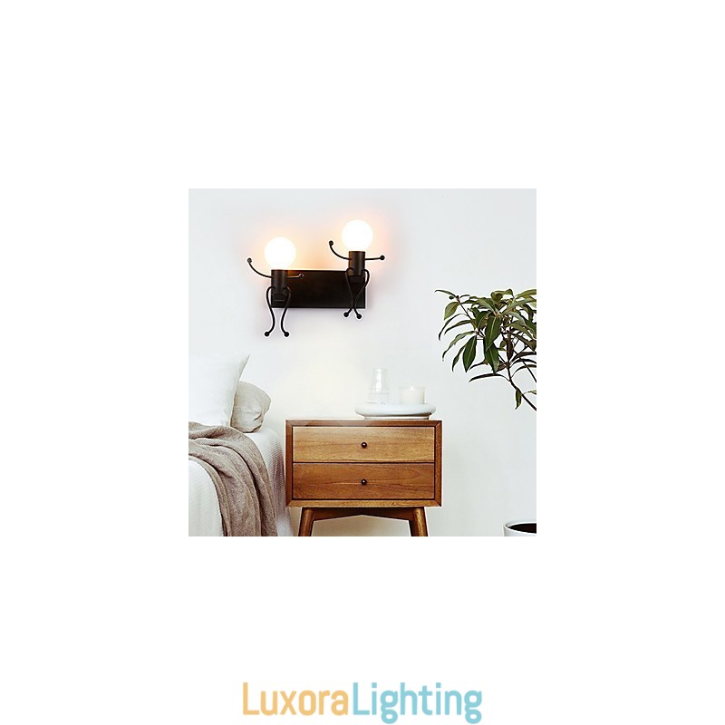 Designer Touch Decorative Robot shape Vintage Metal Industrial Loft Rustic Wall Sconce Bar Cafe Entry Hallway Wall Lamp Black White Optional