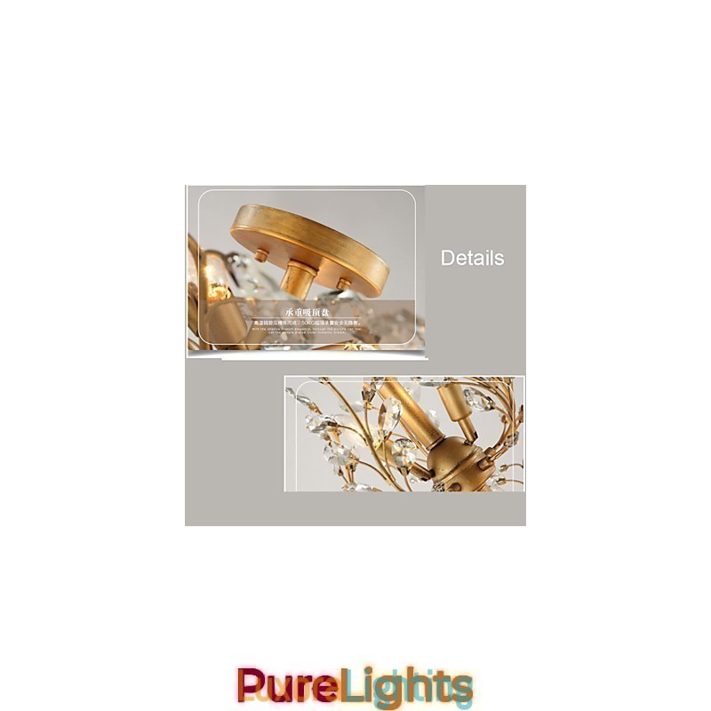 Designer Touch Decorative Vintage Crystal Flush Mount 8 Lights Metal Painting Black OR Gold