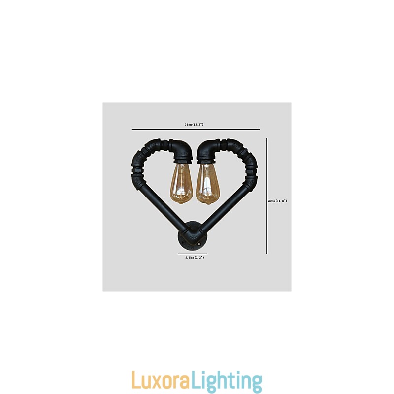 Designer Touch Decorative Vintage Water Pipe Loving Heart Creative Wall Lights Industrial Living Room Restaurant Bars Cafe decoration Wall Sconces