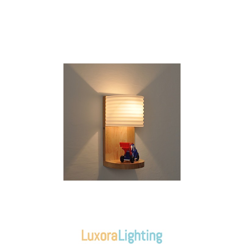 Designer Touch Decorative Simple Wall Lamp Bedside Desk Lamp With Glass Shade and Solid Wood for Bedroom Dresser Living Room Baby Room College Dorm Coffee Table Bookcas