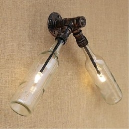 Designer Touch Decorative Retro American Village Creative Industry Wind Water Bottle Wall Lamp Wall Light Blue Transparent