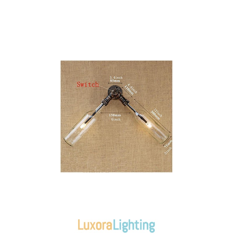 Designer Touch Decorative Retro American Village Creative Industry Wind Water Bottle Wall Lamp Wall Light Blue Transparent