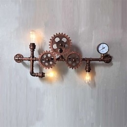 Designer Touch Decorative Vintage Industrial Pipe Wall Lights Wood Gear Shape Creative turnable Lights Restaurant Cafe Bar Decoration lighting