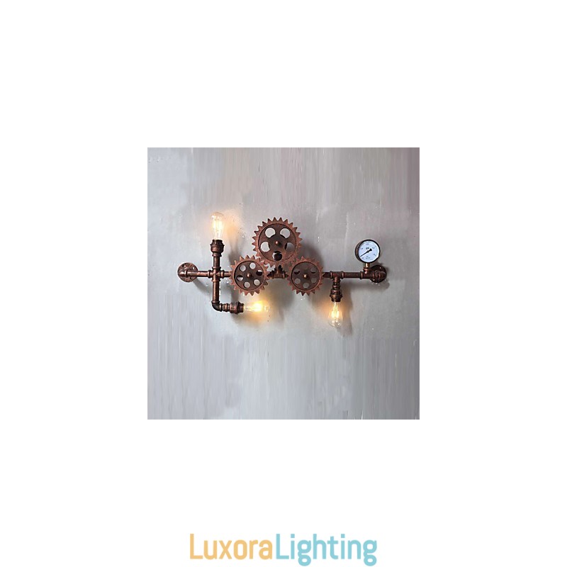 Designer Touch Decorative Vintage Industrial Pipe Wall Lights Wood Gear Shape Creative turnable Lights Restaurant Cafe Bar Decoration lighting