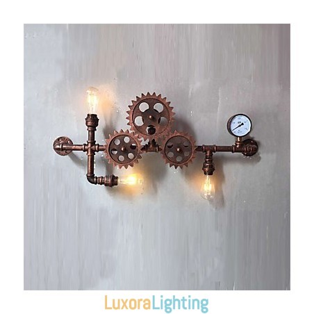 Designer Touch Decorative Vintage Industrial Pipe Wall Lights Wood Gear Shape Creative turnable Lights Restaurant Cafe Bar Decoration lighting