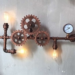 Designer Touch Decorative Vintage Industrial Pipe Wall Lights Wood Gear Shape Creative turnable Lights Restaurant Cafe Bar Decoration lighting