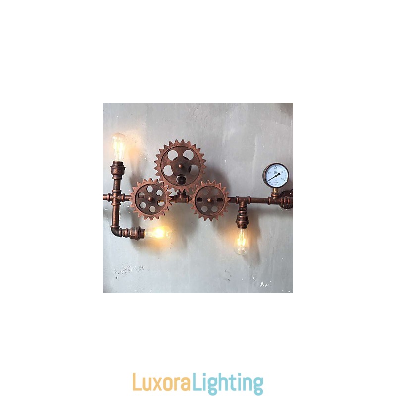 Designer Touch Decorative Vintage Industrial Pipe Wall Lights Wood Gear Shape Creative turnable Lights Restaurant Cafe Bar Decoration lighting