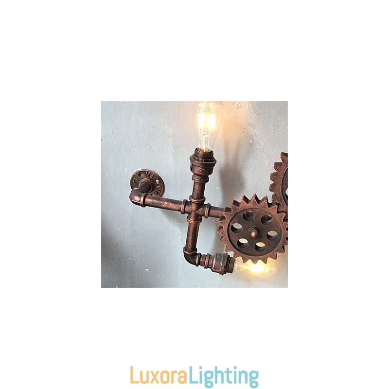 Designer Touch Decorative Vintage Industrial Pipe Wall Lights Wood Gear Shape Creative turnable Lights Restaurant Cafe Bar Decoration lighting