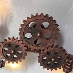 Designer Touch Decorative Vintage Industrial Pipe Wall Lights Wood Gear Shape Creative turnable Lights Restaurant Cafe Bar Decoration lighting