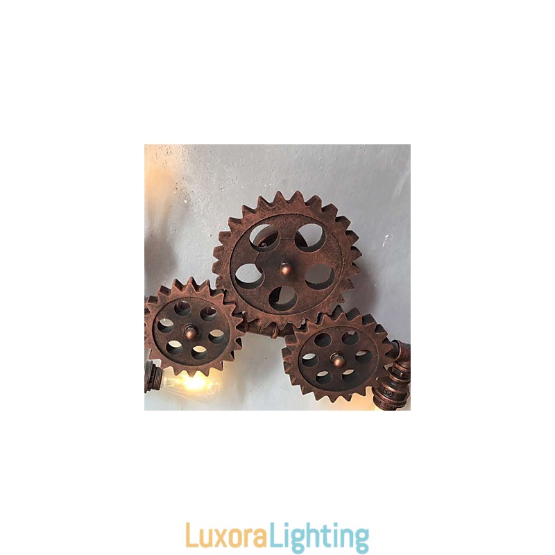 Designer Touch Decorative Vintage Industrial Pipe Wall Lights Wood Gear Shape Creative turnable Lights Restaurant Cafe Bar Decoration lighting
