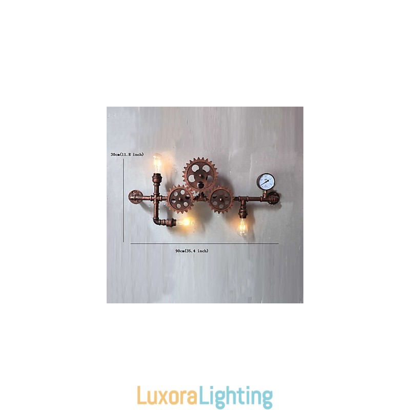 Designer Touch Decorative Vintage Industrial Pipe Wall Lights Wood Gear Shape Creative turnable Lights Restaurant Cafe Bar Decoration lighting