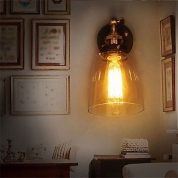 Designer Touch Decorative Industrial Edison Simplicity Glass Wall Sconce Metal Base Cap Dining Room Study Room Office Hallway Wall Mount Light