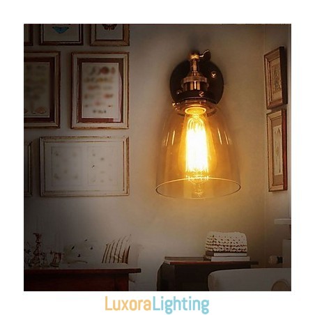 Designer Touch Decorative Industrial Edison Simplicity Glass Wall Sconce Metal Base Cap Dining Room Study Room Office Hallway Wall Mount Light