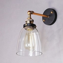 Designer Touch Decorative Industrial Edison Simplicity Glass Wall Sconce Metal Base Cap Dining Room Study Room Office Hallway Wall Mount Light