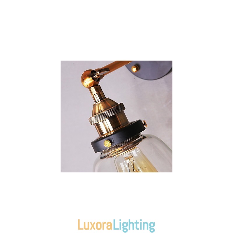 Designer Touch Decorative Industrial Edison Simplicity Glass Wall Sconce Metal Base Cap Dining Room Study Room Office Hallway Wall Mount Light