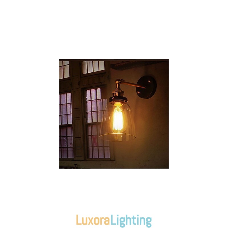 Designer Touch Decorative Industrial Edison Simplicity Glass Wall Sconce Metal Base Cap Dining Room Study Room Office Hallway Wall Mount Light