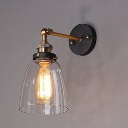 Designer Touch Decorative Industrial Edison Simplicity Glass Wall Sconce Metal Base Cap Dining Room Study Room Office Hallway Wall Mount Light