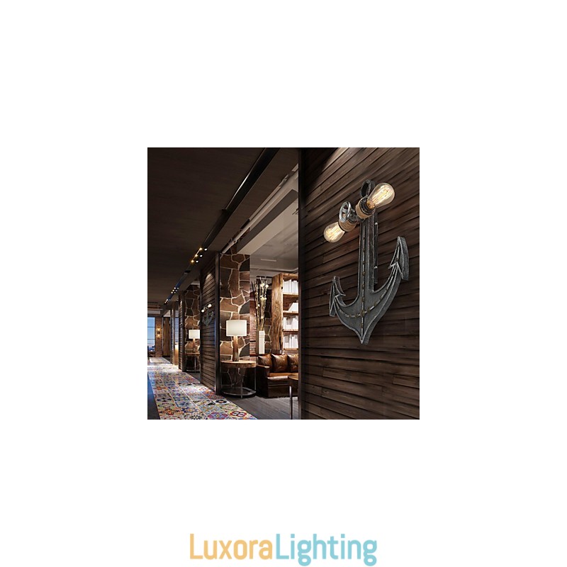 Designer Touch Decorative Vintage Industrial Wall Lights Wood Boat Anchor Shape Creative Restaurant Cafe Bar Decoration lighting