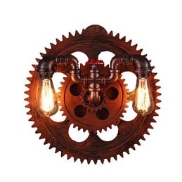 Designer Touch Decorative 2 Heads Vintage Industrial Wall Lights Wood Gear Shape Lights Restaurant Cafe Bar Decoration Wall Sconces