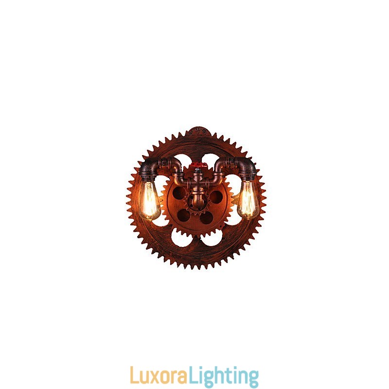 Designer Touch Decorative 2 Heads Vintage Industrial Wall Lights Wood Gear Shape Lights Restaurant Cafe Bar Decoration Wall Sconces