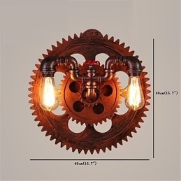 Designer Touch Decorative 2 Heads Vintage Industrial Wall Lights Wood Gear Shape Lights Restaurant Cafe Bar Decoration Wall Sconces