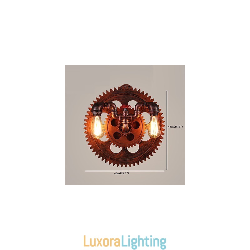 Designer Touch Decorative 2 Heads Vintage Industrial Wall Lights Wood Gear Shape Lights Restaurant Cafe Bar Decoration Wall Sconces