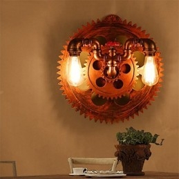 Designer Touch Decorative 2 Heads Vintage Industrial Wall Lights Wood Gear Shape Lights Restaurant Cafe Bar Decoration Wall Sconces