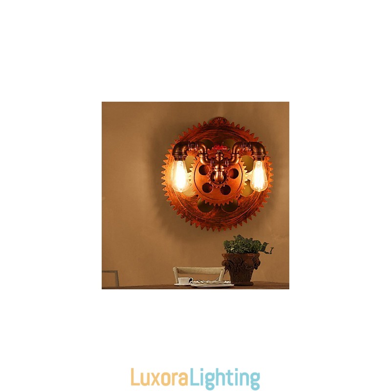 Designer Touch Decorative 2 Heads Vintage Industrial Wall Lights Wood Gear Shape Lights Restaurant Cafe Bar Decoration Wall Sconces