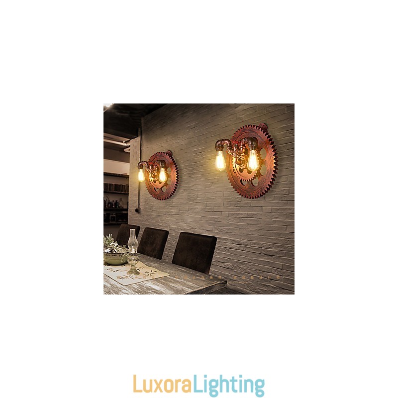 Designer Touch Decorative 2 Heads Vintage Industrial Wall Lights Wood Gear Shape Lights Restaurant Cafe Bar Decoration Wall Sconces