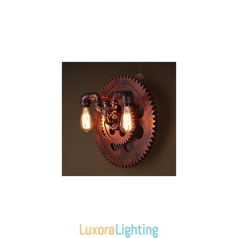 Designer Touch Decorative 2 Heads Vintage Industrial Wall Lights Wood Gear Shape Lights Restaurant Cafe Bar Decoration Wall Sconces