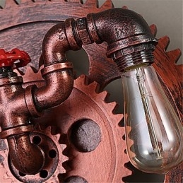 Designer Touch Decorative 2 Heads Vintage Industrial Wall Lights Wood Gear Shape Lights Restaurant Cafe Bar Decoration Wall Sconces