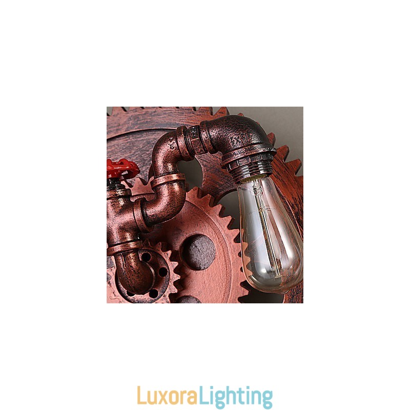 Designer Touch Decorative 2 Heads Vintage Industrial Wall Lights Wood Gear Shape Lights Restaurant Cafe Bar Decoration Wall Sconces