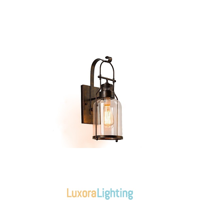 Designer Touch Decorative Retro Industrial Loft Lantern 1 Light Wall Sconce with Clear Glass