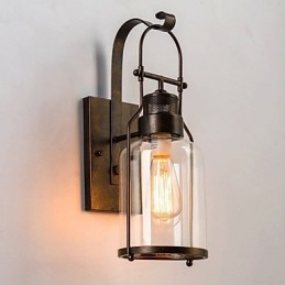 Designer Touch Decorative Retro Industrial Loft Lantern 1 Light Wall Sconce with Clear Glass