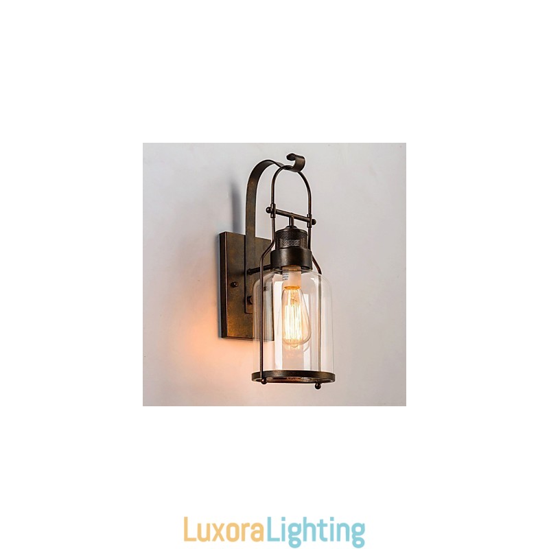 Designer Touch Decorative Retro Industrial Loft Lantern 1 Light Wall Sconce with Clear Glass