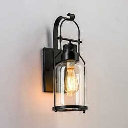 Designer Touch Decorative Retro Industrial Loft Lantern 1 Light Wall Sconce with Clear Glass